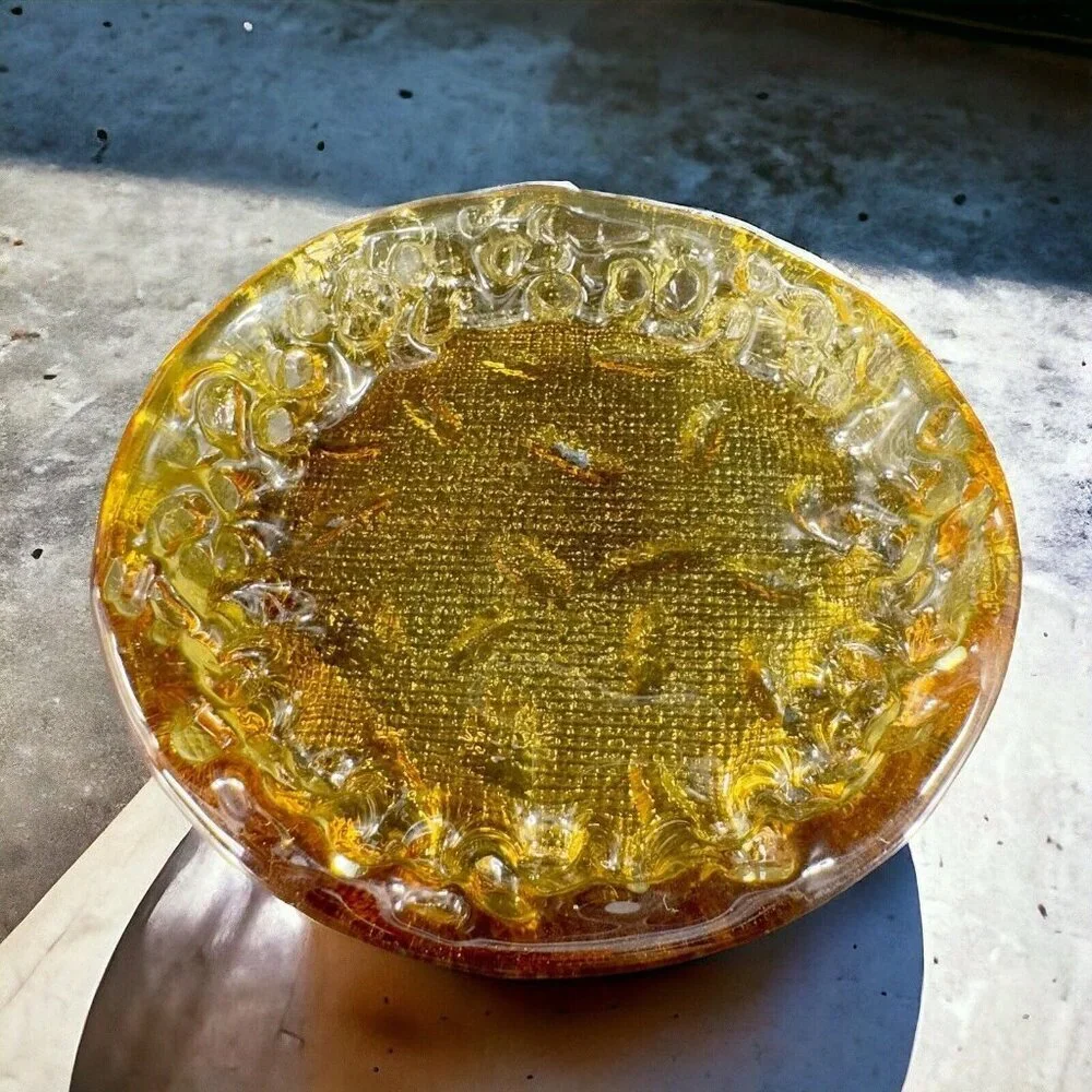Round Art Glass Dish Plate‎ Thick Glass Textured Center Trinket Glass Decor